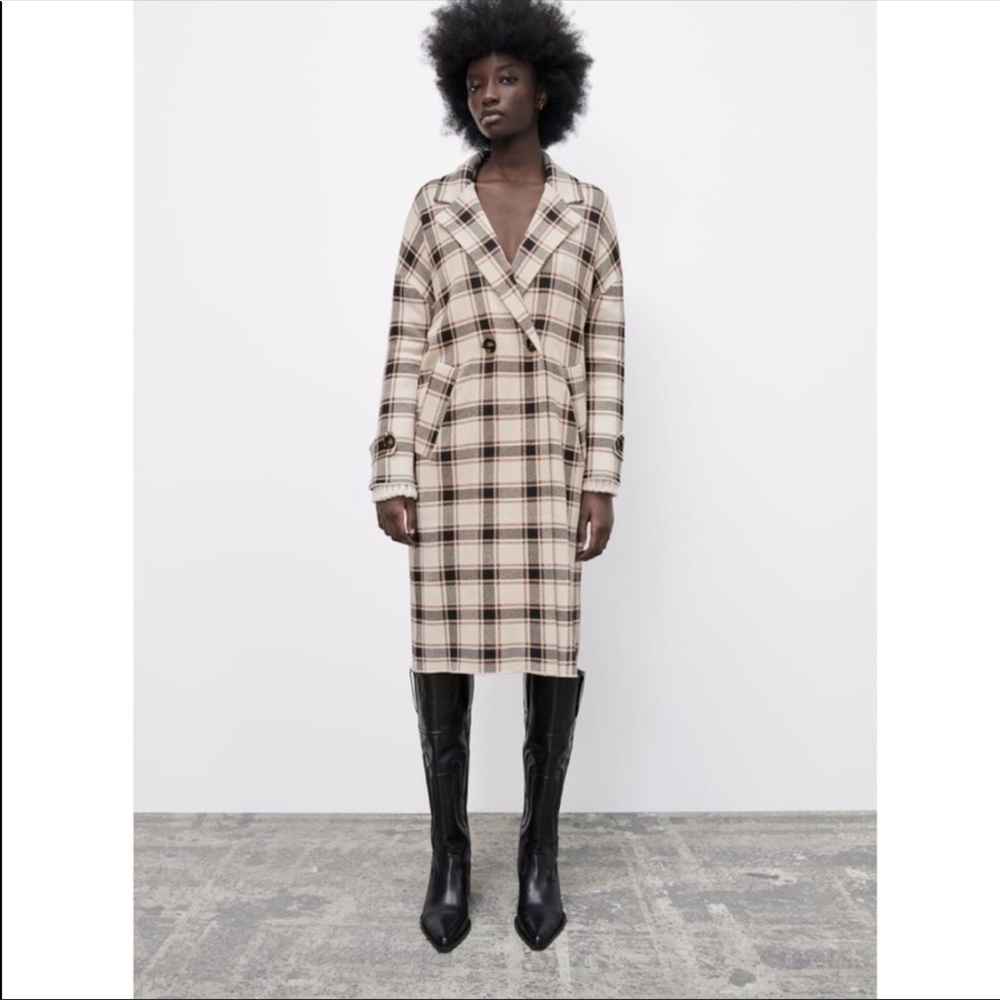 Zara Plaid knit coat size S NWT